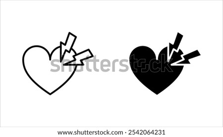 Heart attack linear icon set. Myocardial infarction. Cardiovascular disease. vector illustration on white background