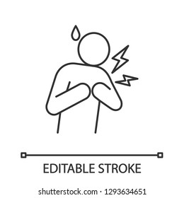 Heart Attack Linear Icon. Thin Line Illustration. Myocardial Infarction. Cardiovascular Disease. Cold Sweat And Chest Pain. Contour Symbol. Vector Isolated Outline Drawing. Editable Stroke