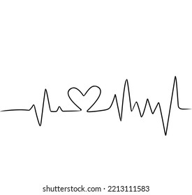 Heart attack love shape line art on white background.