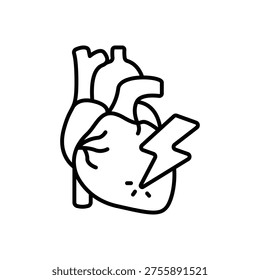 Heart Attack Myocardial Infarction Line Icon: Medical Emergency
