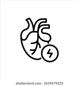 Icono de contorno de ataque cardíaco. Ilustración de línea negra de enfermedad cardíaca.