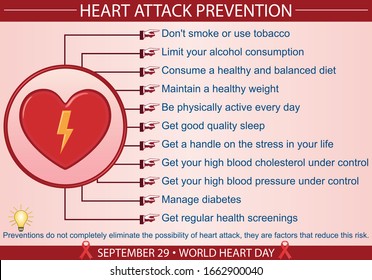 Heart attack prevention infographic vector illustration. Protection, treatment, diagnosis, and symptoms concept. Flat style medical template. Hand-drawn awareness month, and health design.