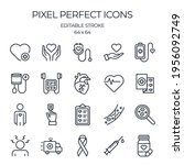 Heart attack related editable stroke outline icons set isolated on white background flat vector illustration. Pixel perfect. 64 x 64.