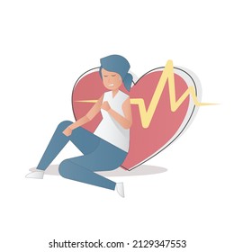 Heart Attack Symptoms,Dangerous warning Sign,Male and female patients feel chest pain Check risk heart disease,Cardiovascular diagnosis,Vector illustration.