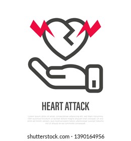 Heart attack thin line icon. First aid for acute pain. Vector illustration.