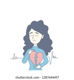 heart attack woman concept design of vector. Doodle art style.