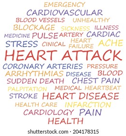 Heart attack word collage concept. Vector illustration.