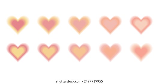 Heart aura shape. Abstract blur element. Orange color gradation isolated on white background. Aesthetic romantic pink frame effect for Valentine Day. Cute minimalist modern blurred love symbol