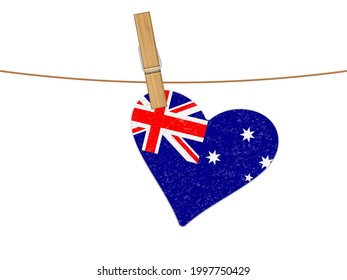 Heart Australia Flag On Clothesline. Vector Illustration On A White Background.