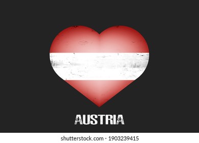 Heart with Austrian national flag colors. Flag of Austria in the form of a heart made on an isolated background. Design pattern for greeting card on an Valentines day. Vector illustration
