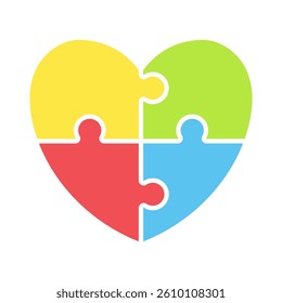 Heart of autism. Vector illustration of a heart made of colorful puzzles. World Autism Day. Vector illustration
