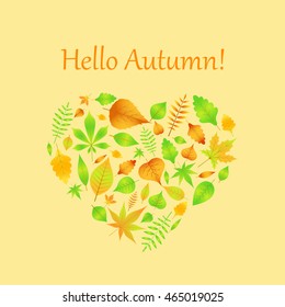 heart of autumn leaves, Hello Autumn in vector card.