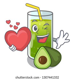 With heart avocado smoothies are isolated on characters