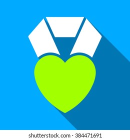 Heart Award long shadow vector icon. Style is a flat light symbol with rounded angles on a blue square background.