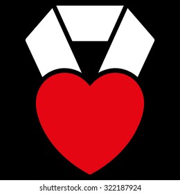 Heart Award vector icon. Style is bicolor flat symbol, red and white colors, rounded angles, black background.