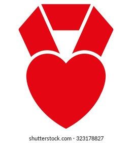 Heart Award vector icon. Style is flat symbol, red color, rounded angles, white background.
