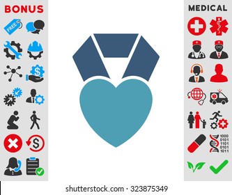 Heart Award vector icon. Style is bicolor flat symbol, cyan and blue colors, rounded angles, white background.