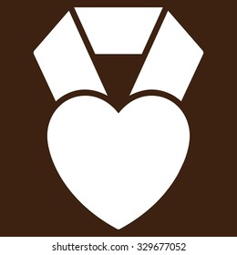 Heart Award vector icon. Style is flat symbol, white color, rounded angles, brown background.