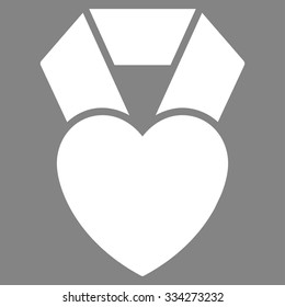 Heart Award vector icon. Style is flat symbol, white color, rounded angles, gray background.