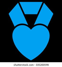 Heart Award vector icon. Style is flat symbol, blue color, rounded angles, black background.