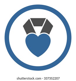 Heart Award vector icon. Style is bicolor flat rounded symbol, cobalt and gray colors, rounded angles, white background.