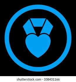 Heart Award vector icon. Style is flat rounded symbol, blue color, rounded angles, black background.