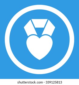Heart Award vector icon. Style is flat rounded symbol, white color, rounded angles, blue background.