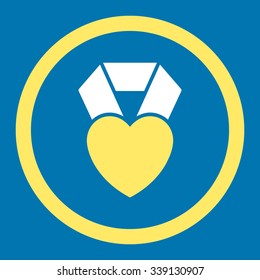 Heart Award vector icon. Style is bicolor flat rounded symbol, yellow and white colors, rounded angles, blue background.
