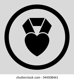 Heart Award vector icon. Style is flat rounded symbol, black color, rounded angles, light gray background.