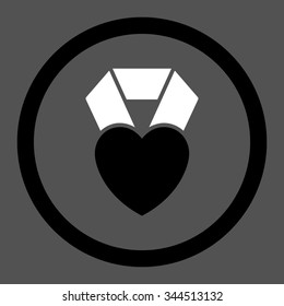 Heart Award vector icon. Style is bicolor flat rounded symbol, black and white colors, rounded angles, gray background.