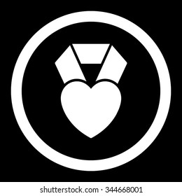 Heart Award vector icon. Style is flat rounded symbol, white color, rounded angles, black background.