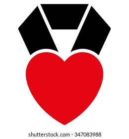 Heart Award vector icon. Style is bicolor flat symbol, intensive red and black colors, rounded angles, white background.