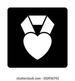 Heart Award vector icon. Style is flat rounded square button, white and black colors, white background.