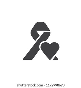 Heart and awareness ribbon vector icon. filled flat sign for mobile concept and web design. Charity simple solid icon. Symbol, logo illustration. Pixel perfect vector graphics