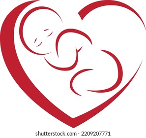 Heart And Baby, Toddler And Midwife Logo