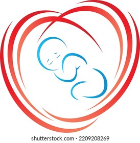Heart And Baby, Toddler And Midwife Logo