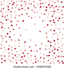 Heart Background. 8 March Banner with Flat Heart. St Valentine Day Card with Classical Hearts.  Exploding Like Sign. Vector Template for Mother's Day Card. Red Pink Empty Vintage Confetti Template.