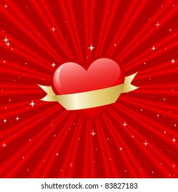 Heart background with banner on sunbeam. This file contains blends and gradient mesh.