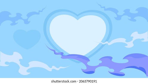 Heart Background in blue, line drawing Abstract free form