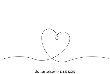 Heart background or card, valentines day banner one line, vector illustration