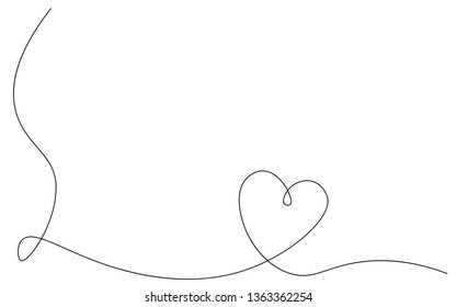 Heart background or card, valentines day banner one line, vector illustration