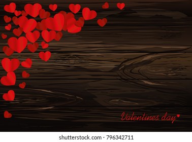 Heart background. Card for Valentine's Day. Empty space for your advertising or inscriptions. Vector illustration on wooden background.