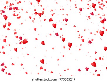 Heart background. Falling from above romantic red love particles. Valentine, women, mother day concept. Vector illustration