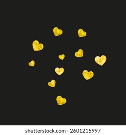 Heart Background. February Poster For Anniversary. Graphic Frame. Gold Art Splatter. Romance Sparkle For Party. Golden Wedding Voucher. Yellow Heart Background.