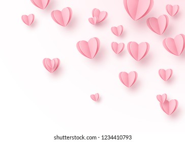 Heart background with light pink paper cut hearts. Love pattern for motion graphic design, valentines day cards, mother greetings. Vector illustration.