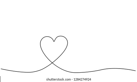 Heart background love design, valentines day banner one line drawing vector illustration.