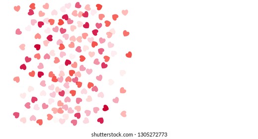 Heart Background, Love symbol for Valentine's day, red pink and rose hearts flying confetti, frame or border for 14 February isolated on white, vector illustration