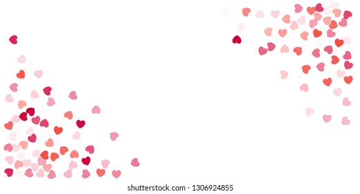 Heart Background, Love symbol for Valentine's day, red pink and rose hearts flying confetti corner, frame or border for 14 February isolated on white, vector illustration