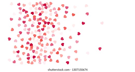 Heart Background, Love symbol for Valentine's day, red pink and rose hearts flying confetti, frame or border for 14 February isolated on white, vector illustration