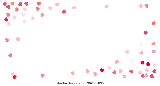 Heart Background, Love symbol for Valentine's day, red pink and rose hearts flying confetti corner, frame or border for 14 February isolated on white, vector illustration